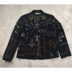 Chicos Black Velvet Embroidered Jacket Size‎ 0 Blazer Boho Festival Ornate